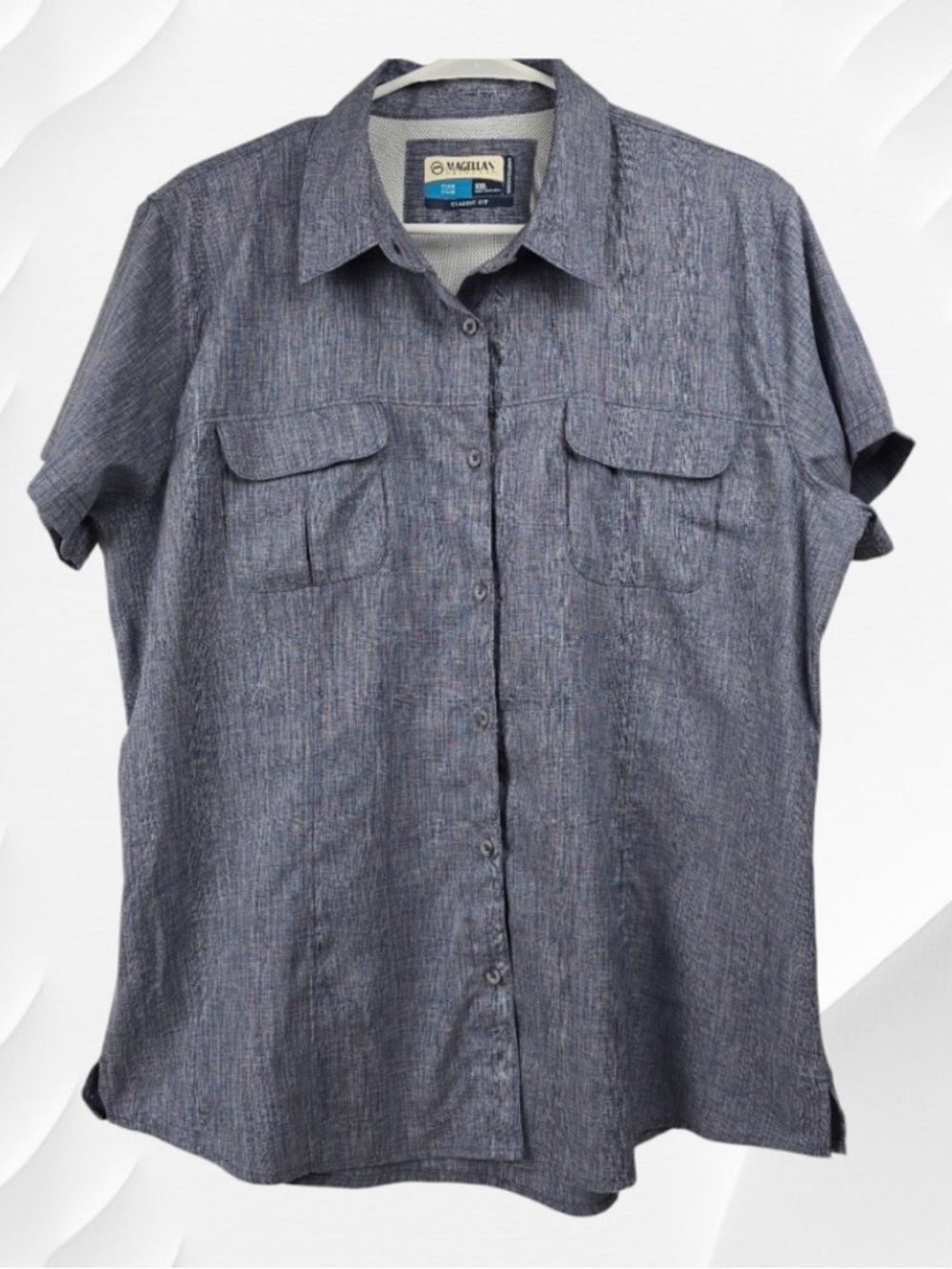 Magellan Outdoors Blue Textured Short Sleeve Shirt-fits like a XL - Size XXL